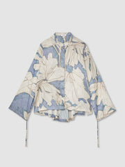 Floral Print Gathered Cut Out Shirt Blue | Women