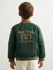 9-13 yrs Motor Cars Embroidered Bomber Jacket Forest Green/Off White | Children & Baby