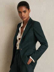 Petite Wool-Blend Single-Breasted Suit Blazer Green | Women