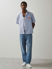 McLaren F1 Team Cuban Collar Striped Shirt Soft Blue/White | Men