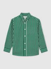 13-14 yrs Cotton-Poplin Striped Oversize Shirt Green/White | Children & Baby