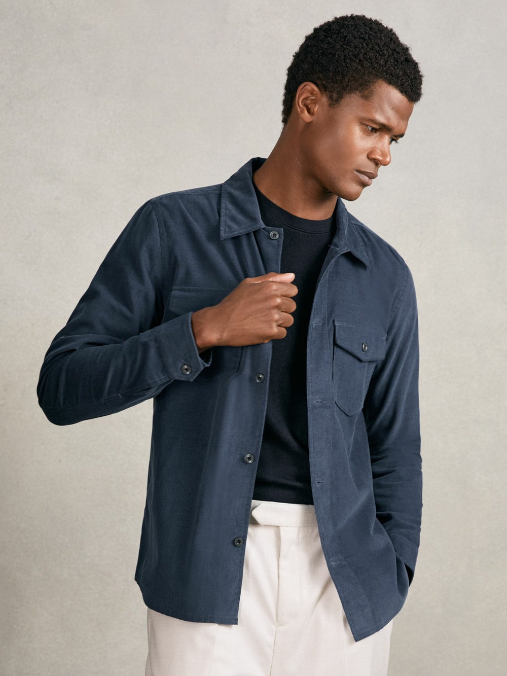 Cotton Corduroy Twin-Pocket Overshirt Airforce Blue | Men