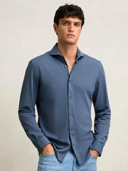Stretch Jersey Cutaway-Collar Shirt Dark Airforce Blue | Men