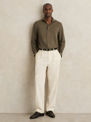 Stretch Jersey Cutaway-Collar Shirt Olive Green | Men