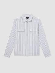 Cotton Stripe Zip-Through Shirt White/Soft Blue | Men