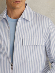 Cotton Stripe Zip-Through Shirt White/Soft Blue | Men