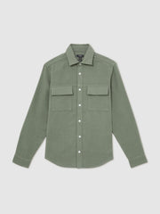 Moleskin-Cotton Twin-Pocket Overshirt Green | Men