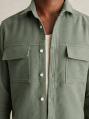 Moleskin-Cotton Twin-Pocket Overshirt Green | Men