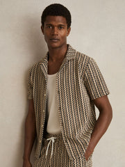 Zig-Zag Knit Cuban-Collar Shirt Tobacco Brown | Men