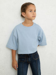 3-9 yrs Cotton Oversized Cropped T-Shirt Blue | Children & Baby