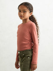 9-13 yrs Cotton Ruched Long-Sleeve T-Shirt with Stretch Rose | Children & Baby