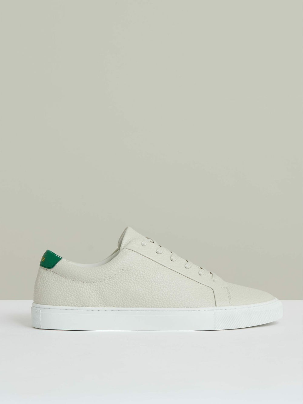 Tumbled-Leather Low-Top Trainers Off White/Green | Men