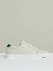 Tumbled-Leather Low-Top Trainers Off White/Green | Men
