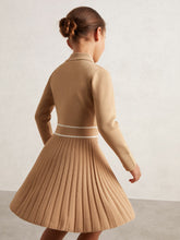 9-13 yrs Button-Detail Stripe Knitted Dress Camel | Children & Baby