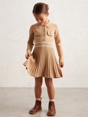 9-13 yrs Button-Detail Stripe Knitted Dress Camel | Children & Baby