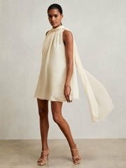Draped Chiffon Sleeveless Mini Dress Ivory | Women