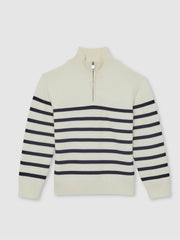 3-9 yrs Cotton-Blend Stripe Half-Zip Jumper White | Children & Baby