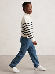 9-13 yrs Cotton-Blend Stripe Half-Zip Jumper White | Children & Baby