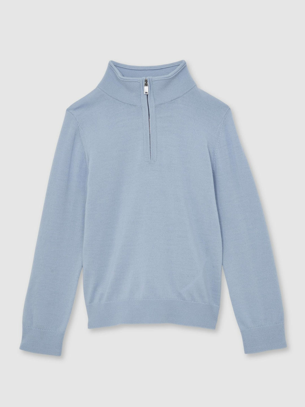 13-14 yrs Merino Wool Half-Zip Funnel Neck Jumper Soft Blue Melange | Children & Baby