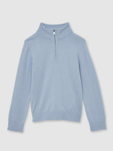 13-14 yrs Merino Wool Half-Zip Funnel Neck Jumper Soft Blue Melange | Children & Baby