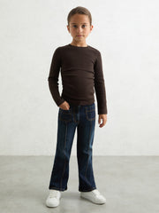 13-14 yrs Cotton Ruched Long-Sleeve T-Shirt with Stretch Chocolate | Children & Baby