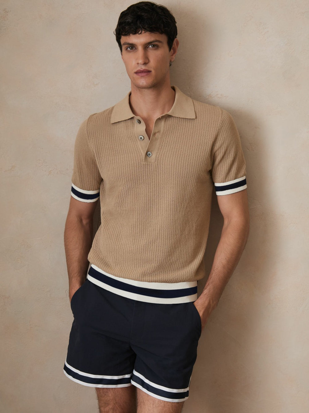 | Ché Cotton Knit Polo Shirt Camel Brown | Men