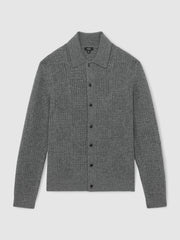 Wool Button Through Pointelle Shirt Mid Grey | Men