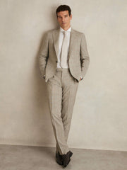 Slim-Fit Single-Breasted Wool Check Suit Blazer Oatmeal Brown | Men