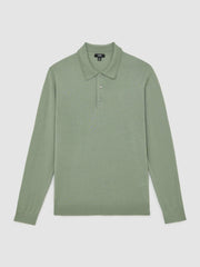 Merino Wool Long-Sleeve Polo Shirt Harper Green | Men