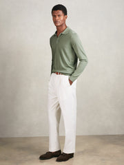 Merino Wool Long-Sleeve Polo Shirt Harper Green | Men