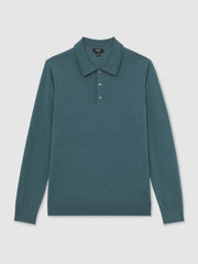 Merino Wool Long-Sleeve Polo Shirt Orion Blue | Men