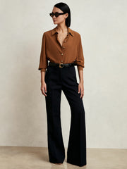 Silk Embossed-Button Shirt Tan Brown | Women