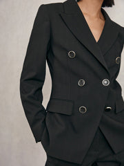 Wool-Blend Double-Breasted Blazer Black | Women
