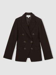 Wool-Blend Double-Breasted Blazer Chocolate Brown | Women
