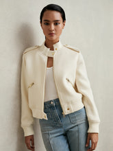 Brushed Wool Epaulette Bomber Jacket Cream | Women