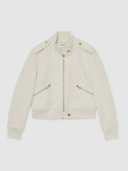 Brushed Wool Epaulette Bomber Jacket Cream | Women