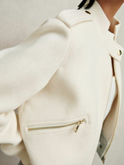 Brushed Wool Epaulette Bomber Jacket Cream | Women