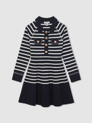 3-9 yrs Button-Detail Stripe Knitted Dress Navy/White | Children & Baby
