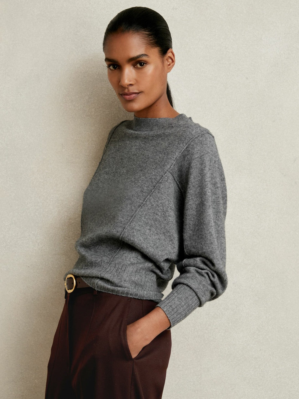 Wool-Blend Reverse-Seam Batwing Jumper With Cashmere Charcoal | Women