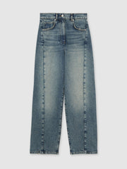 Petite Barrel-Leg Seam Jeans Mid Blue | Women