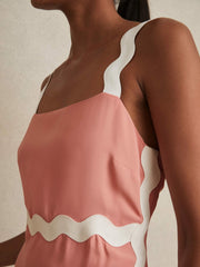 Wave-Trim Crepe Midi Dress Pink | Women