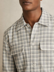 Woven Check Twin Pocket Overshirt Light Grey | Men