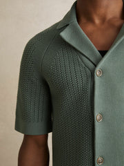 Cotton Textured-Knit Cuban-Collar Shirt Pine Green | Men