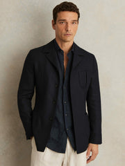 Wool-Blend Single-Breasted Blazer Slim-Fit Navy | Men
