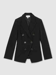 Petite Wool-Blend Double-Breasted Blazer Black | Women