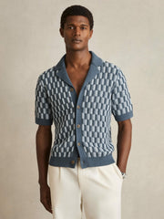 Cotton Checkerboard-Knit Shirt Airforce Blue/Soft Blue | Men