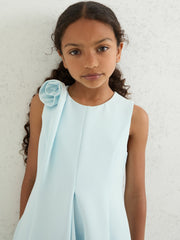 13-14 yrs Flower-Detail Fit-And-Flare Dress Blue | Children & Baby