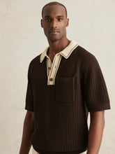 Cotton Textured Knit Contrast Polo Shirt Dark Brown/Stone | Men