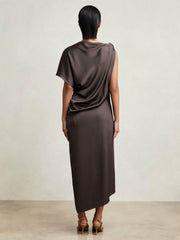 Satin Asymmetric Draped Midi Dress Mauve | Women