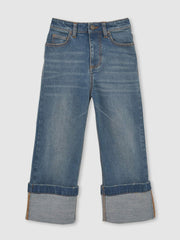9-13 yrs Straight-Leg Turn-Up Jeans Blue | Children & Baby